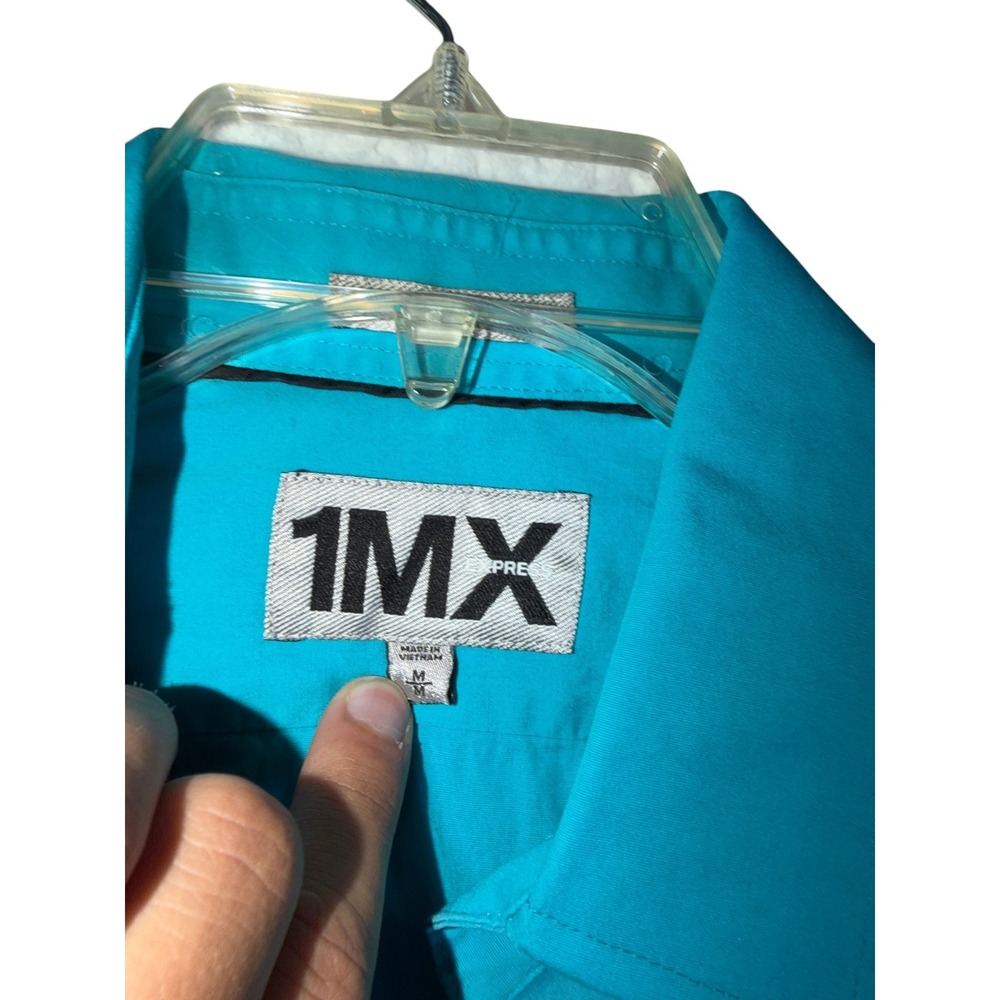 Express 1MX Mens Teal Blue Long Sleeve Button Up Shirt Size Medium Modern Fit - Picture 2 of 4